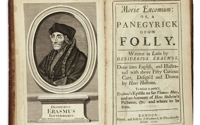 ERASMUS, DESIDERIUS. Moriae Encomium; or, A Panegyrick upon Folly. Engraved frontispiece portrait of...