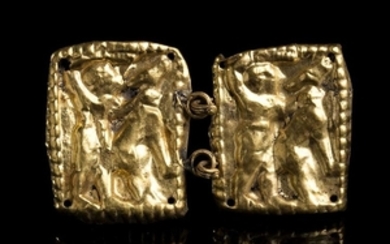 Etruscan Gold Belt Hook depicting Hercle fighting a beast First...