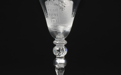 A fine Dutch engraved wine goblet attributed to Jacob Sang, circa 1760