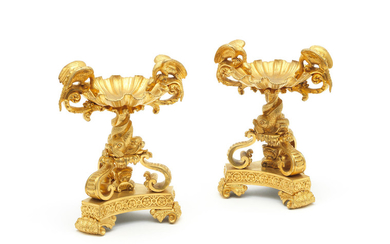 A pair of French late 19th century gilt bronze tazze