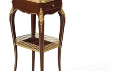 A FRENCH ORMOLU-MOUNTED MAHOGANY AND MARQUETRY GUERIDON, BY HENRY DASSON, PARIS, DATED 1879