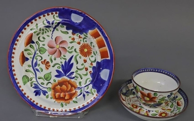 Gaudy Dutch "Single Rose" Plate, Cup, & Saucer