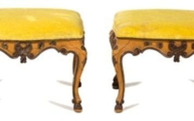 A Pair of Italian Rococo Painted Wood Tabourets
