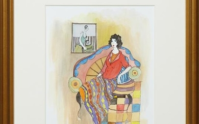 Itzchak Tarkay (1935-2012, Israel), "Woman Lounging on