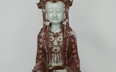 Large Antique Chinese Longquan Glazed Guanyin