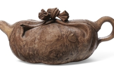A LARGE COMPRESSED SACK-FORM YIXING TEAPOT AND COVER, 'LARGE BUNDLE', ZHOU DINGFANG (B. 1965)