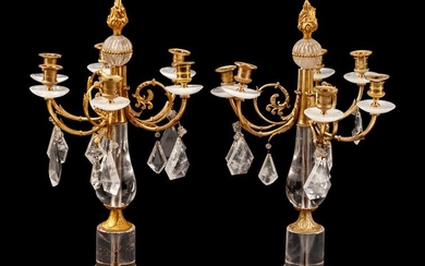 A Pair of Louis XVI Style Gilt-Bronze and Rock Crystal