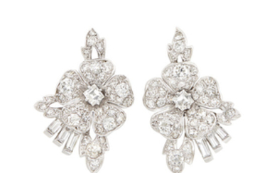 Pair of Platinum and Diamond Flower Earrings