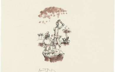 Quentin Blake (b. 1932), Don Quixote and Sancho Panza standing in a small boat