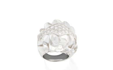 A rock crystal and diamond bombé ring