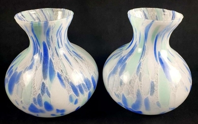 Set of 2 Dappled Italian Art Glass Vases
