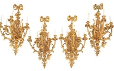 A Set of Four Louis XV Style Gilt Bronze Five-Light Sconces