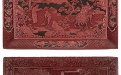 Two Chinese Cinnabar Lacquer Rectangular Trays