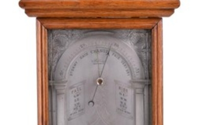 An unusual oak cased aneroid wall barometer possibly