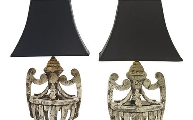 Unusual Pair of Painted Wooden Strapwork Lamps