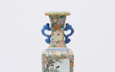 A famille-rose 'figures and landscapes' square vase