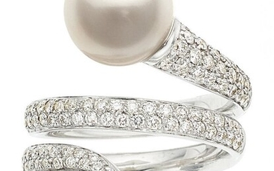55053: South Sea Cultured Pearl, Diamond, White Gold Ri