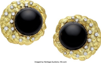 55353: Black Onyx, Diamond, Gold Earrings Stones: Full