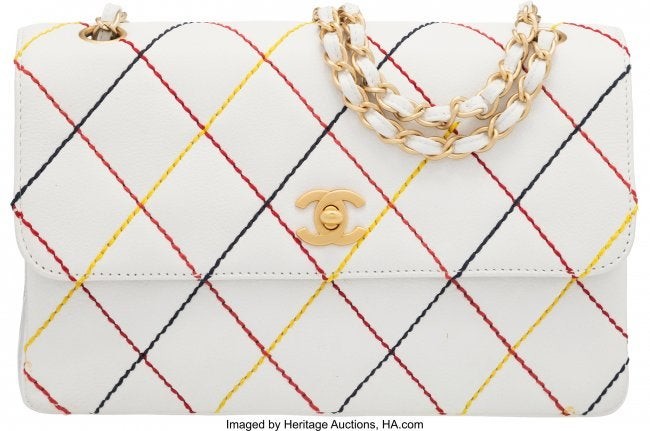 58053: Chanel White Quilted Caviar Leather Multi-Color