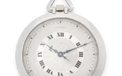 Cartier. A platinum keyless wind open face pocket watch