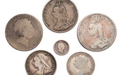 6x 19th Century UK Silver Coins; to include; George III,...