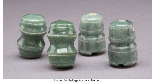 70553: Two Pair of Costa Rica Jade Beads or Ear Ornamen