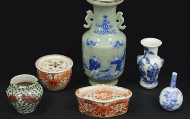 (8) Chinese Ceramic Vases, Cricket Boxes, and