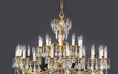 A large glass chandelier and a pair of fixtures with gilt bronze mount