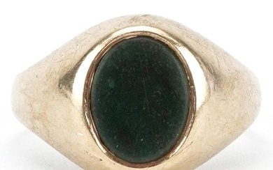 9ct gold bloodstone signet ring, size L, 3.0g