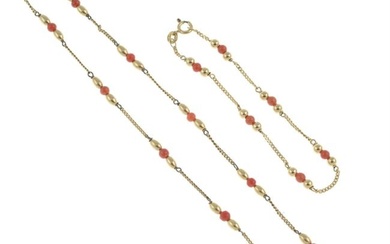 9ct gold coral necklace & bracelet set