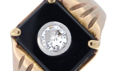 9ct gold onyx & diamond signet ring