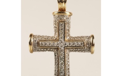 9ct white and yellow gold mounted diamond encrusted cross pe...
