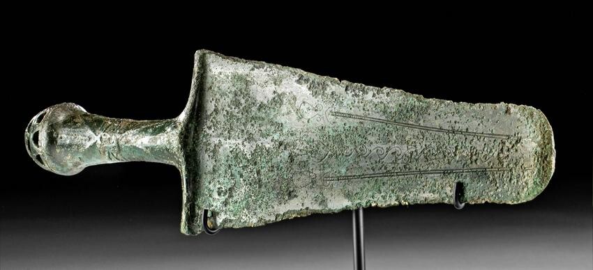 9th C. Urartian Bronze Dagger w/ Incised Decorations
