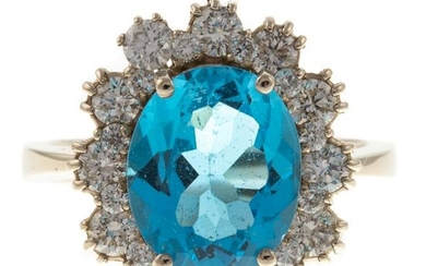 A 14K Natural Blue Topaz & Diamond Ring