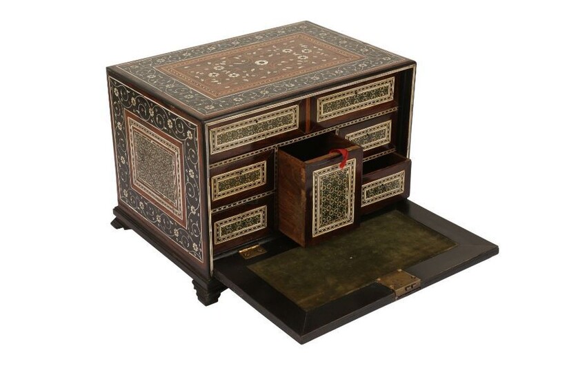 A 16TH CENTURY INDO-PORTUGUESE IVORY AND MICROMOSAIC INLAID TABLE CABINET GUJARAT