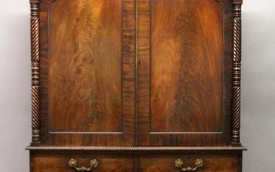 A 19TH CENTURY LINEN PRESS, with a moulded cornice