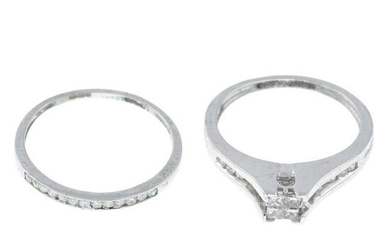 A 9ct gold vari-cut diamond dress ring, with matching diamond band ring