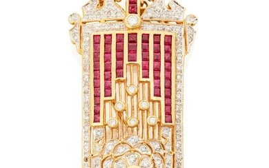 A Bellarri diamond and ruby pendant/brooch
