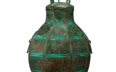 A CHINESE ARCHAISTIC TURQUOISE INLAID BRONZE WINE VESSEL FOU