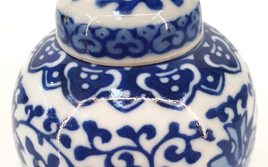 A CHINESE BLUE AND WHITE LOTUS MINIATURE GINGER JAR