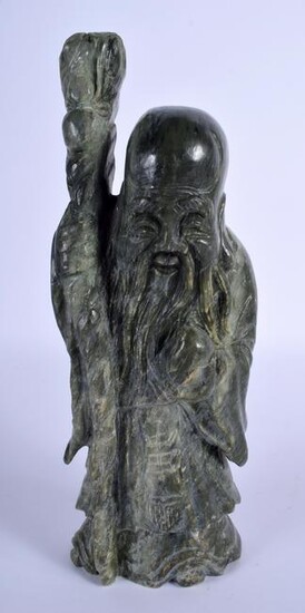A CHINESE CARVED SOAPSTONE FIGURE OF SAGE. 27 cm high.