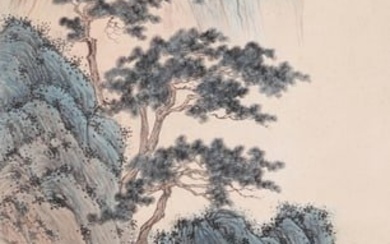 A CHINESE LANDSCAPE PAINTING ON PAPER, HANGING SCROLL, PU RU MARK
