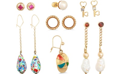 A COLLECTION OF GOLD EARRINGS, to include a pair of...