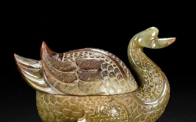 A Chinese Carved Jade Box of Goose Shape