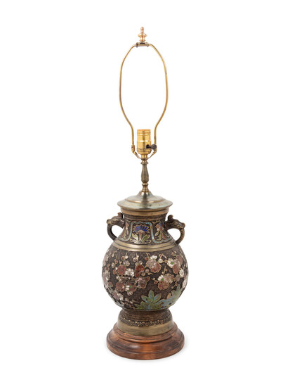 A Chinese Cloisonné Vase Mounted as a Lamp