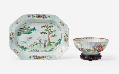 A Chinese Export porcelain polychrome stand and punch bowl, 18th century