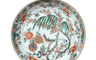 A Chinese Porcelain Charger, Kangxi, painted in famille verte enamels...