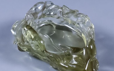A Chinese Rock Crystal Brush Washer, carved with monkeys...