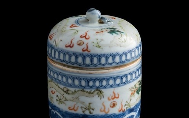 A Chinese blue and white enamel-decorated wine warmer, late 19th century