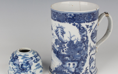 A Chinese blue and white porcelain beehive water coupe, mark of Xuande but late 19th century, painte